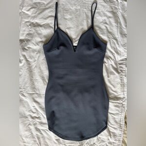 Sleek Blue Grey V-Neck Bodycon Dress